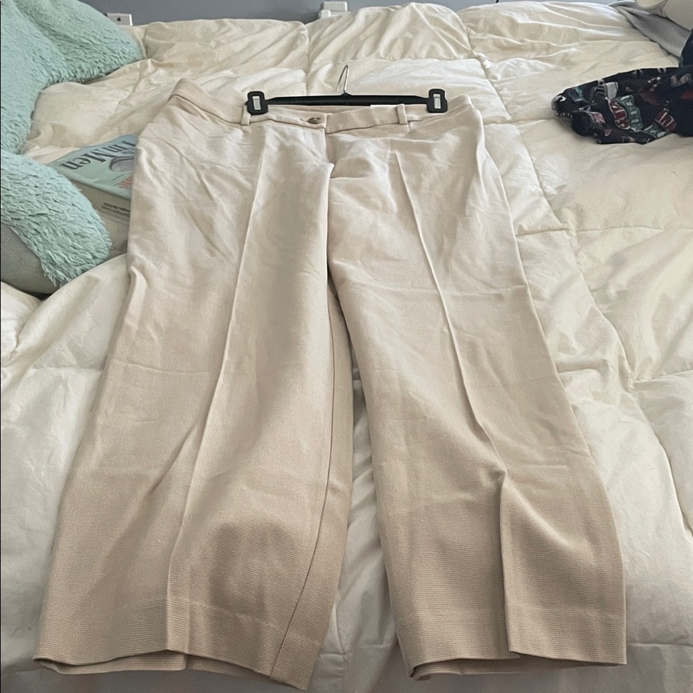 Cream Wide-Leg Dress Pants